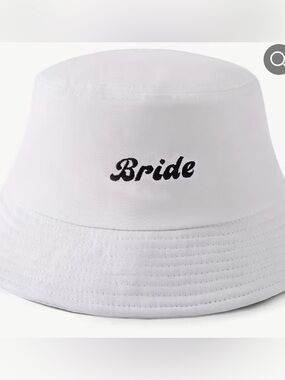 NWT White Adjustable Bride Embroidered Bucket Hat, Summer Hats, O/S